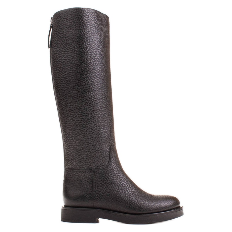 Marco Shoes Hohe flache Stiefel aus naturgeprägtem Leder schwarz