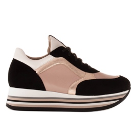 Marco Shoes Leichte Sneaker auf dicker Sohle aus Naturleder schwarz rosa