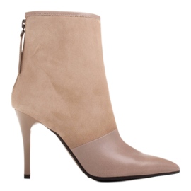 Marco Shoes Damenstiefel mit hohem Absatz in einer Kombination aus Leder und Wildleder beige