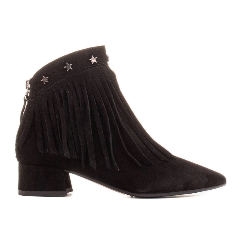 Marco Shoes Originelle Wildlederstiefel mit dekorativen Fransen schwarz