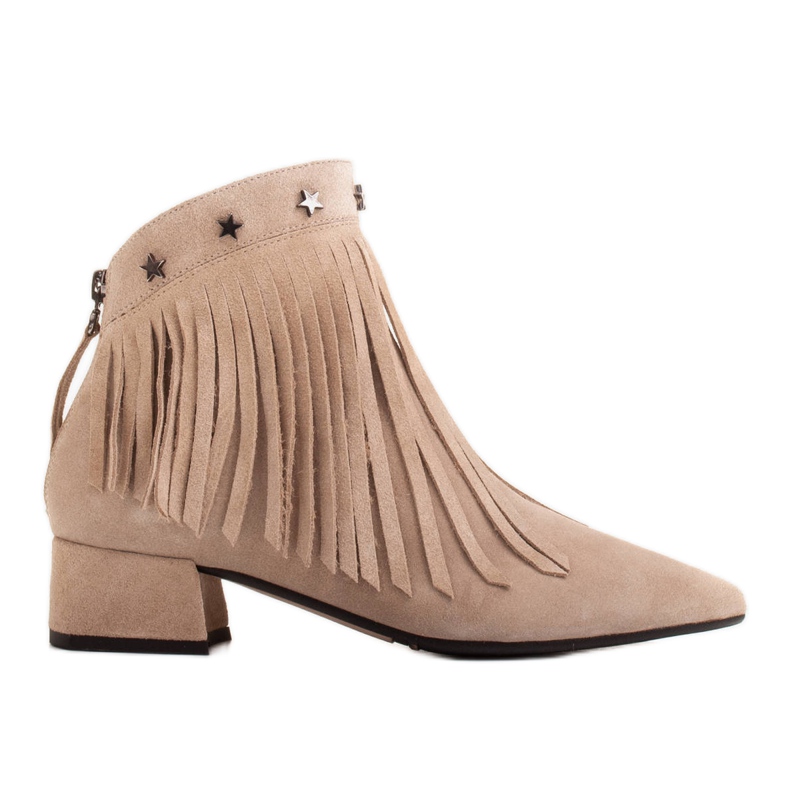 Marco Shoes Originelle Wildlederstiefel mit dekorativen Fransen beige