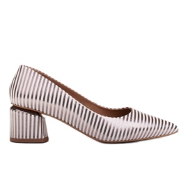 Marco Shoes Pumps mit weißen und silbernen Streifen mit goldenen Absätzen