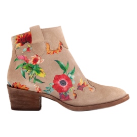 Marco Shoes Beige Stiefel aus naturbelassenem Wildleder mit Blumenprint