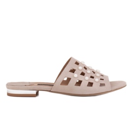 Marco Shoes Elegante Damenhausschuhe mit Perlen und Perforation beige