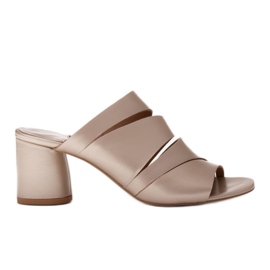 Marco Shoes Damen Lederpantoffeln, geschnittene Streifen golden