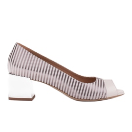 Marco Shoes Damenpumps mit Metallic-Streifen mit offener Vorderseite weiß silber-