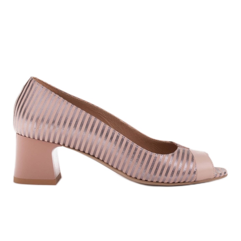 Marco Shoes Pumps mit offener Vorderseite, Leder mit Metallic-Streifen rosa