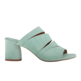 Marco Shoes Damen Lederpantoffeln, geschnittene Streifen grün