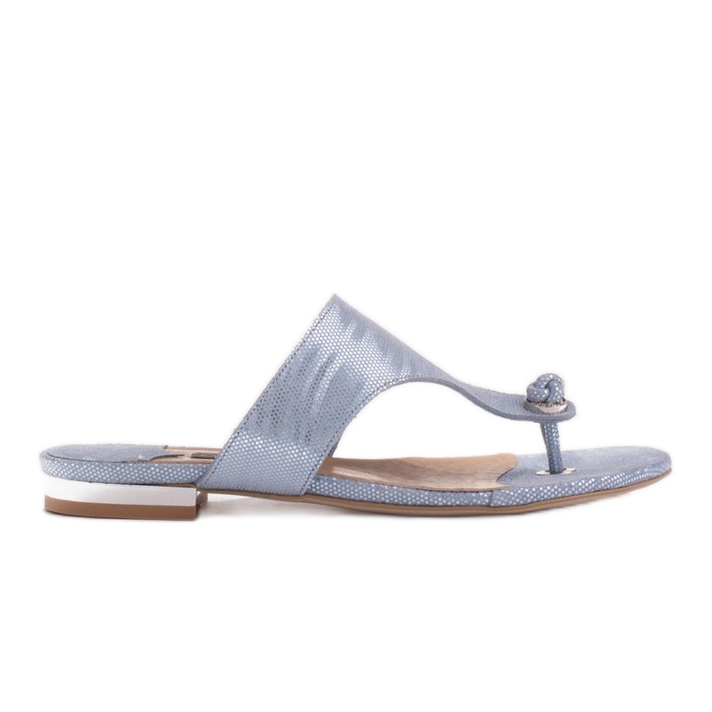 Marco Shoes Flache Flip-Flops aus Leder mit Metallic-Absatz blau