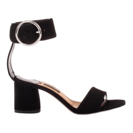 Marco Shoes Damen Ledersandalen mit dekorativer Schnalle schwarz