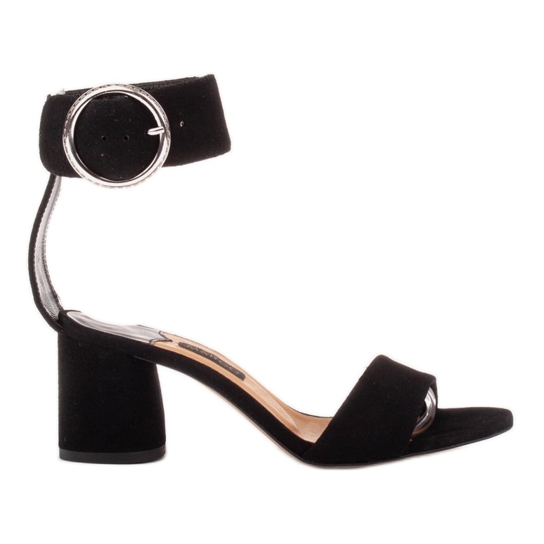 Marco Shoes Damen Ledersandalen mit dekorativer Schnalle schwarz