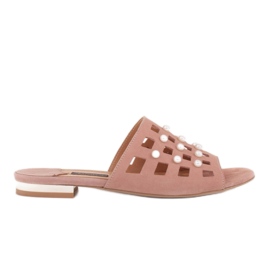 Marco Shoes Elegante Damenhausschuhe mit Perlen und Perforation rosa