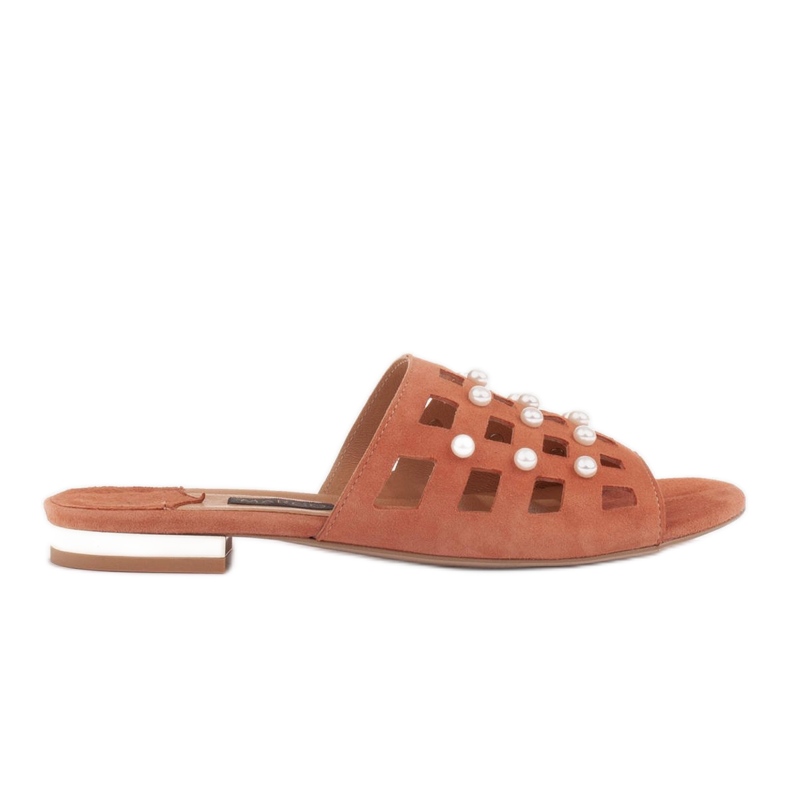 Marco Shoes Elegante Damenhausschuhe mit Perlen und Perforation orange