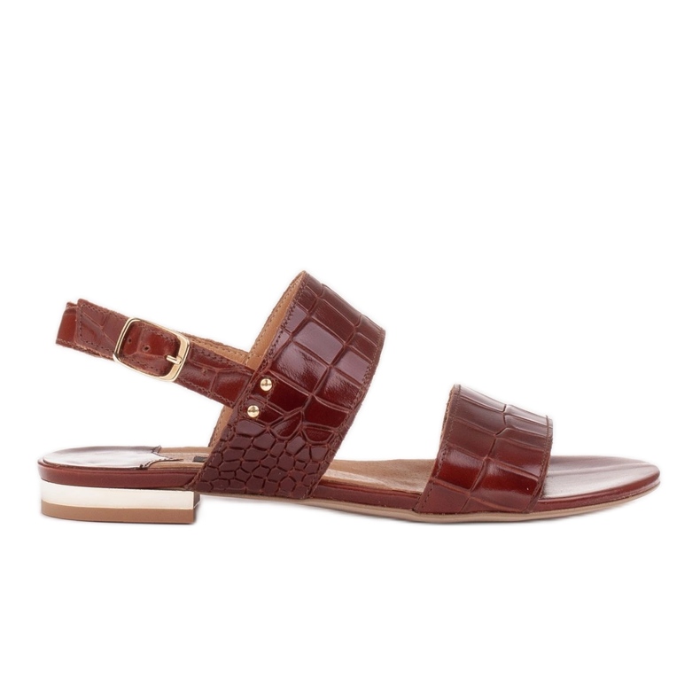 Marco Shoes Flache Sandalen aus echtem Leder mit Metallic-Absatz braun