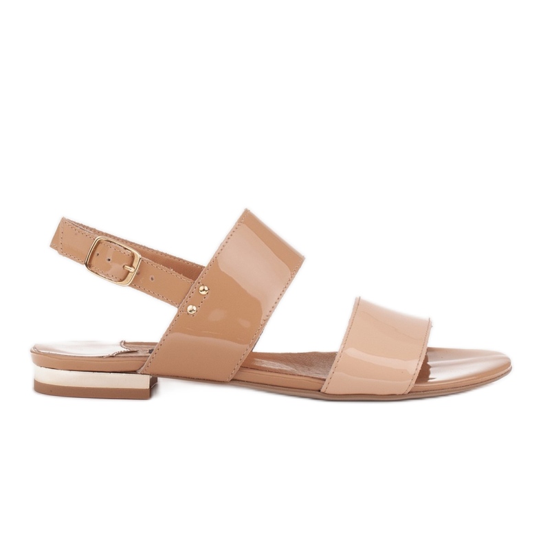 Marco Shoes Flache Sandalen mit Lack und Metallic-Absatz beige