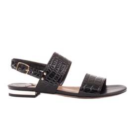 Marco Shoes Flache Sandalen aus echtem Leder mit Metallic-Absatz schwarz