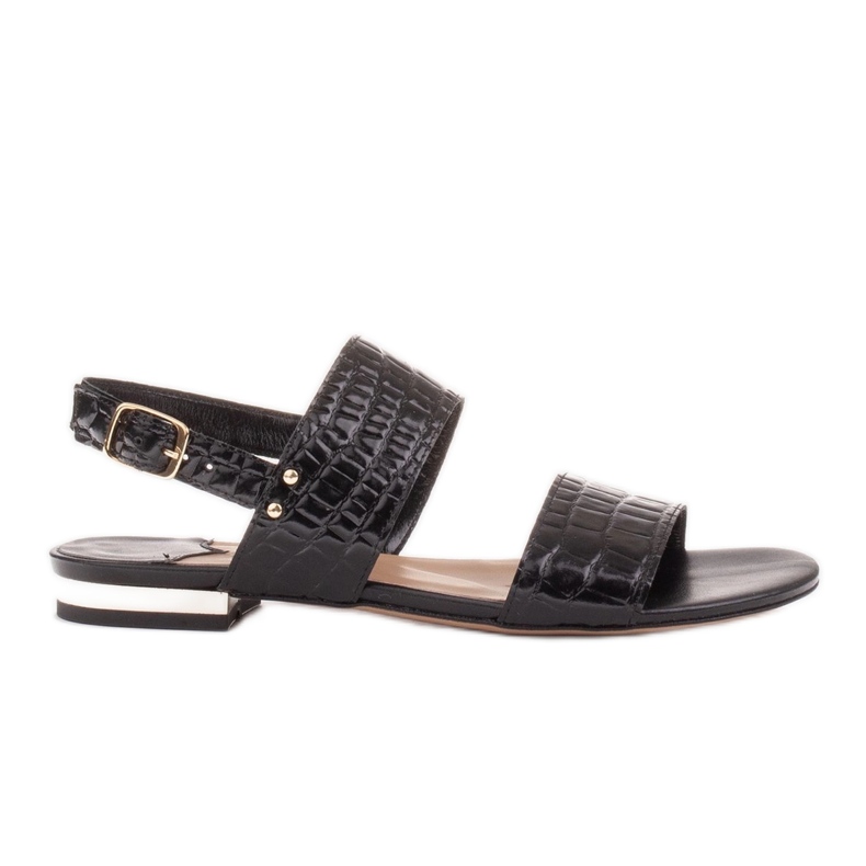 Marco Shoes Flache Sandalen aus echtem Leder mit Metallic-Absatz schwarz