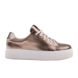 Marco Shoes Damen Sneaker aus echtem Leder auf dicker Sohle golden