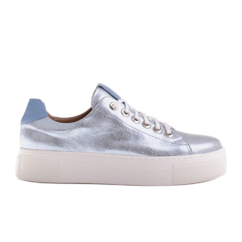 Marco Shoes Damen Sneaker aus echtem Leder auf dicker Sohle blau
