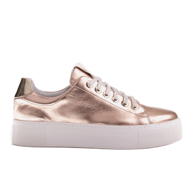 Marco Shoes Damen Sneaker aus echtem Leder auf dicker Sohle golden