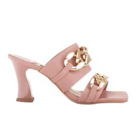 Marco Shoes Damen-Hausschuhe aus Leder mit dekorativer Kette rosa