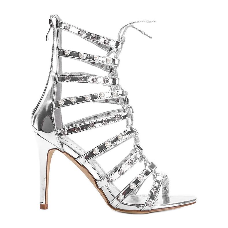 Silberne Sandalen auf einem Stiletto The Twist silber-