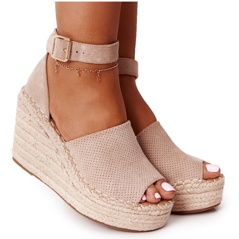 MSMG Beige Makenna Keilsandalen mit Zöpfen