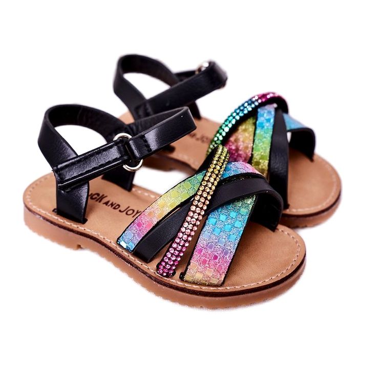FR1 Kindersandalen mit Pailletten Schwarz Becky blau rosa grün