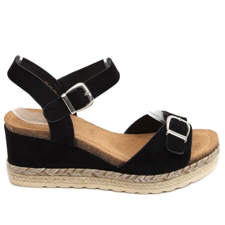 Schwarze Espadrilles auf Keilabsatz YL93 Schwarz