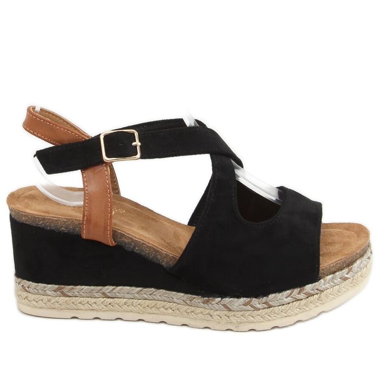 Schwarze Espadrilles auf Keilabsatz YL90 Schwarz