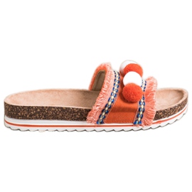 SHELOVET Modische Hausschuhe mit Bommeln orange