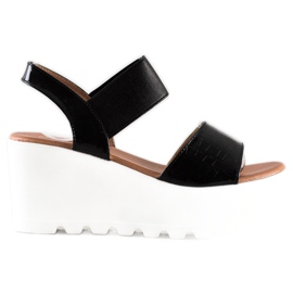 Weide Leichte Sandalen auf einem weißen Keil schwarz