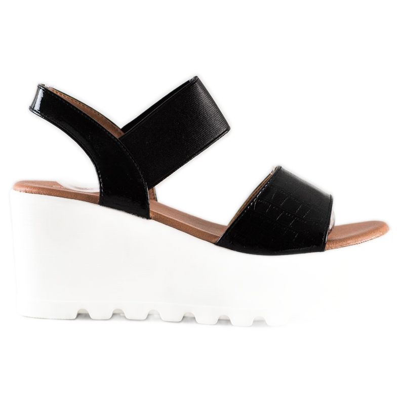 Weide Leichte Sandalen auf einem weißen Keil schwarz