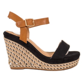 SHELOVET Espadrilles auf Keilsandalen schwarz