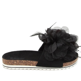 Schwarze Korkhausschuhe mit Blumen CK113P Schwarz