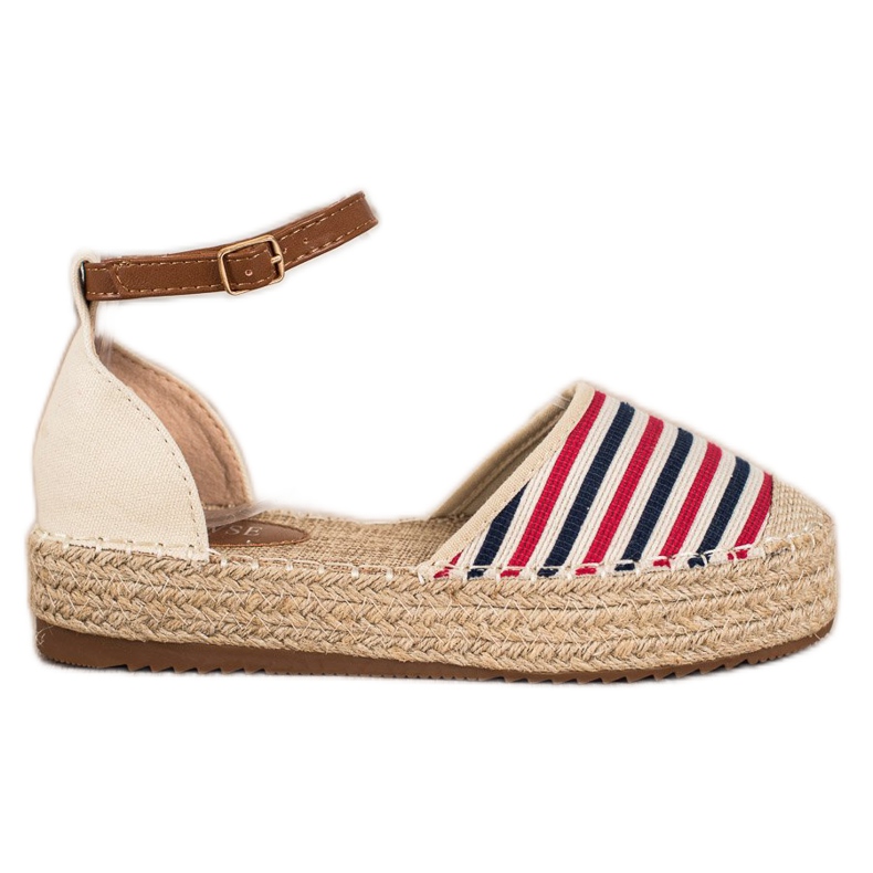 Clowse Gestreifte Espadrilles mit Schnalle beige rot mehrfarbig