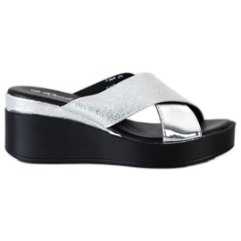 Weide Silberne Keilpantoffeln