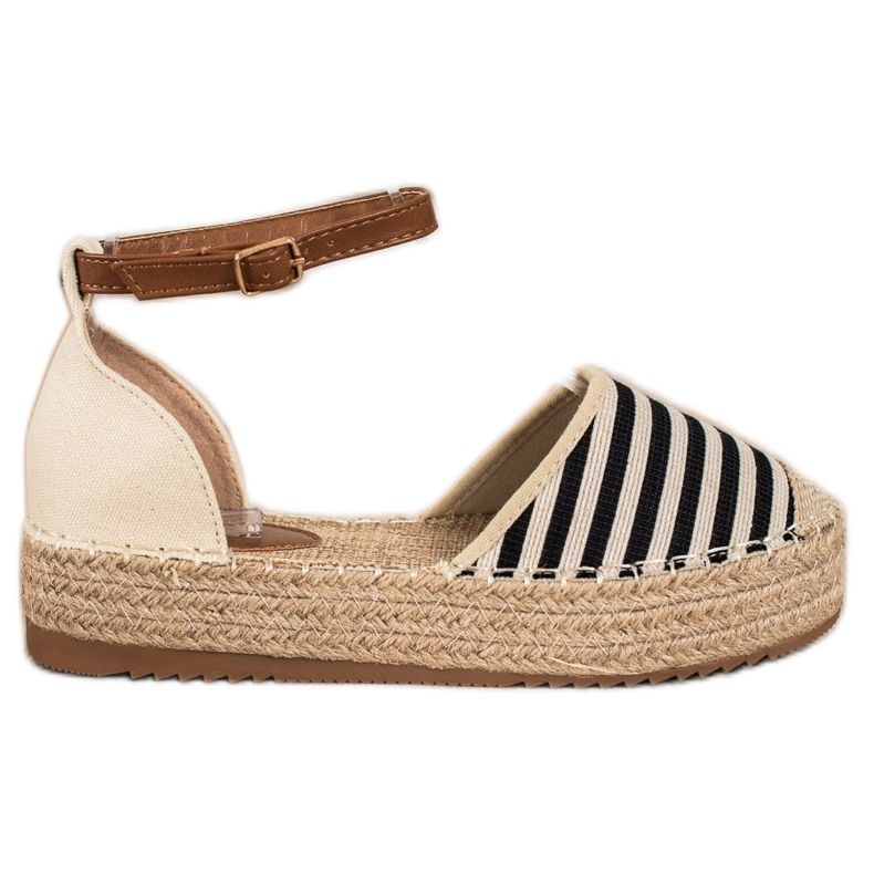 Clowse Gestreifte Espadrilles mit Schnalle beige braun schwarz