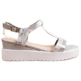 Bestelle Schimmernde Keilsandalen silber- grau