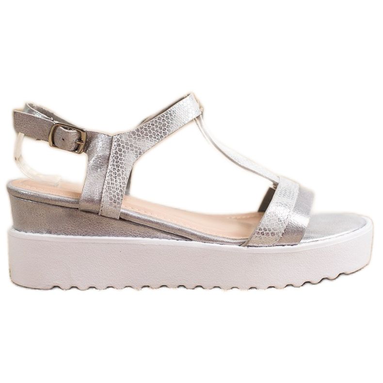 Bestelle Schimmernde Keilsandalen silber- grau