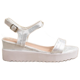 Bestelle Schimmernde Keilsandalen weiß