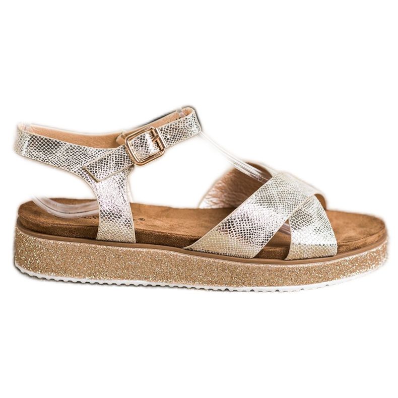 Bestelle Sandalen auf der Glitzerplattform golden