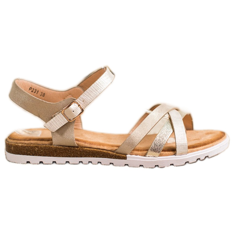 SHELOVET Bequeme goldene Sandalen