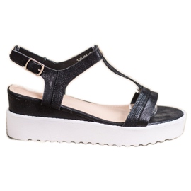 Bestelle Schimmernde Keilsandalen schwarz