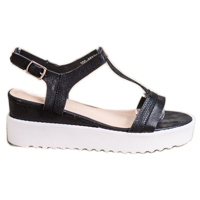 Bestelle Schimmernde Keilsandalen schwarz