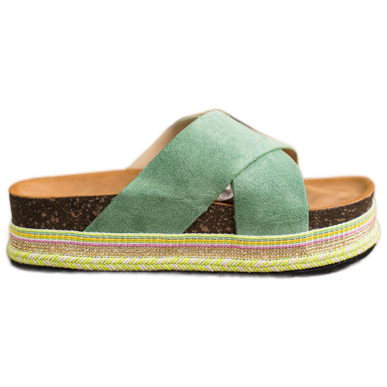 SHELOVET Grüne Hausschuhe mit Wildleder