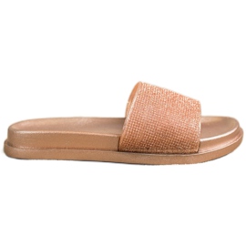 SHELOVET Goldene glänzende Hausschuhe