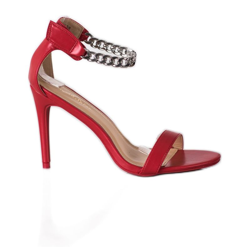 SHELOVET Sandalen auf einem hohen Absatz mit einer Kette rot