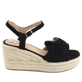 Schwarze Sandalen Espadrilles auf Keilabsatz WH-3K63 Schwarz
