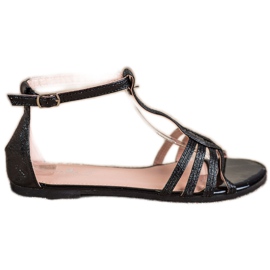 Fama Klassische flache Sandalen schwarz